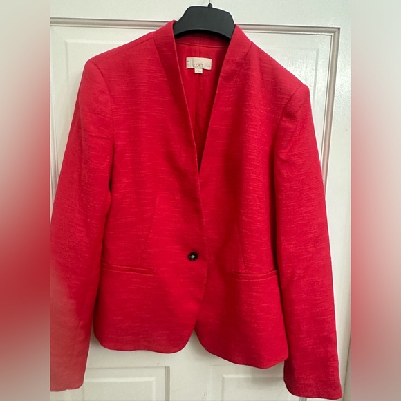 Loft Red Textured Collarless Blazer - Picture 2 of 9